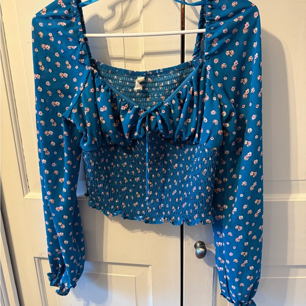 Kingston Gray Floral Smocked Blouse